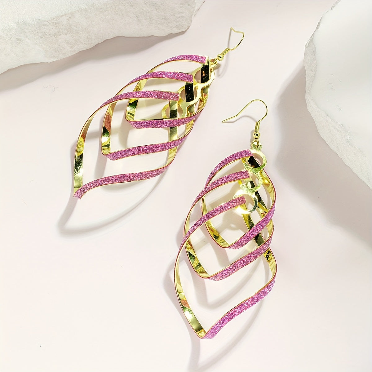 Metal Layered Swirling Geometric Earrings Long Pendant Hook Earrings