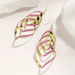 Metal Layered Swirling Geometric Earrings Long Pendant Hook Earrings