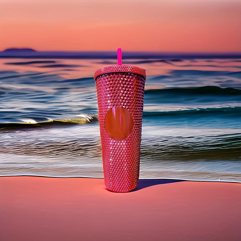 710ml Double Layer Plastic Water Bottle Large Capacity Creative Straw Cup