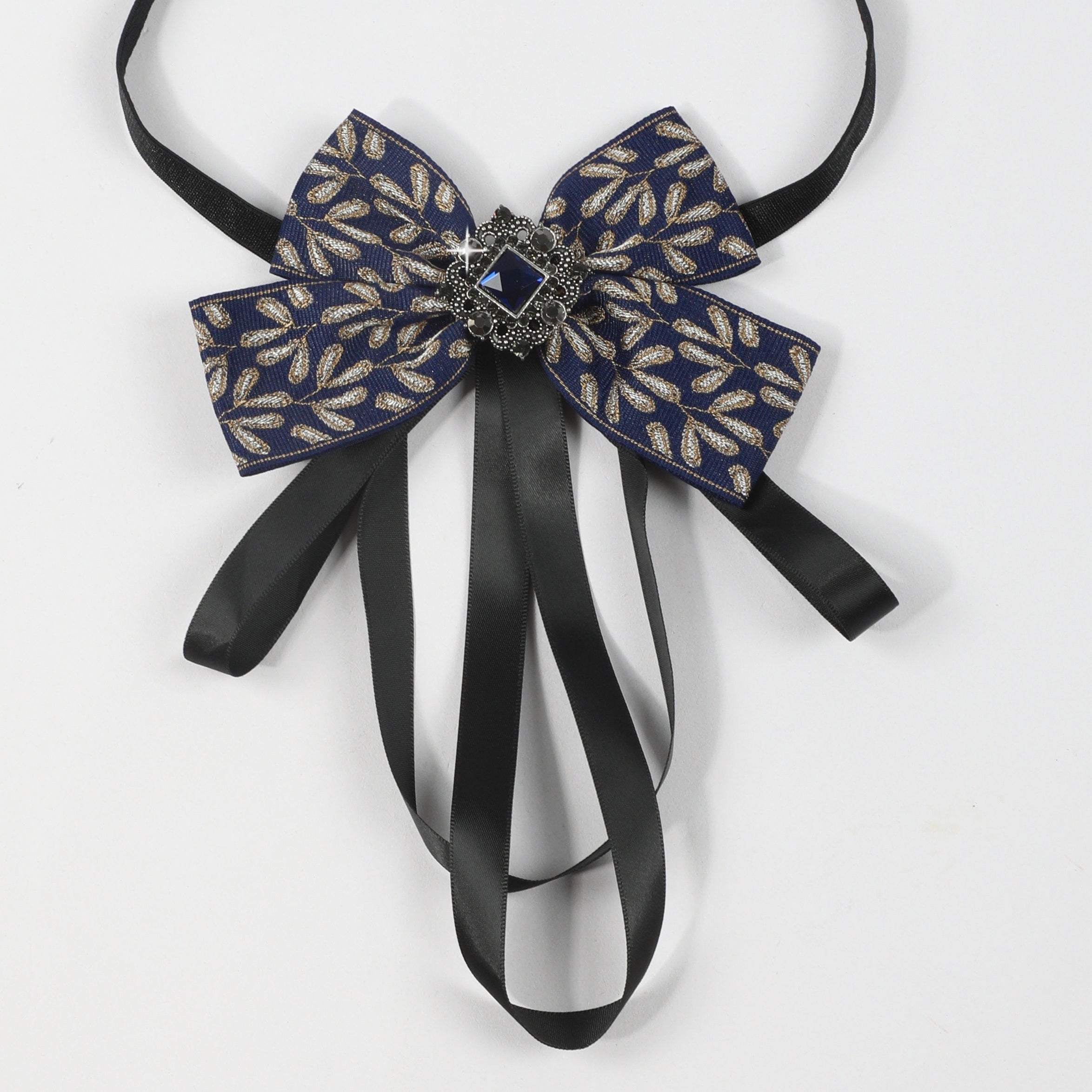 Men's Suit Retro Sapphire Plant Pattern Streamer Tassel Collar Bow Tie