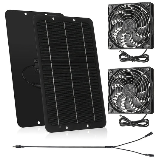 10W 12V Solar Panel Dual Fans Kit Portable Ventilation Fan Outdoor Waterproof