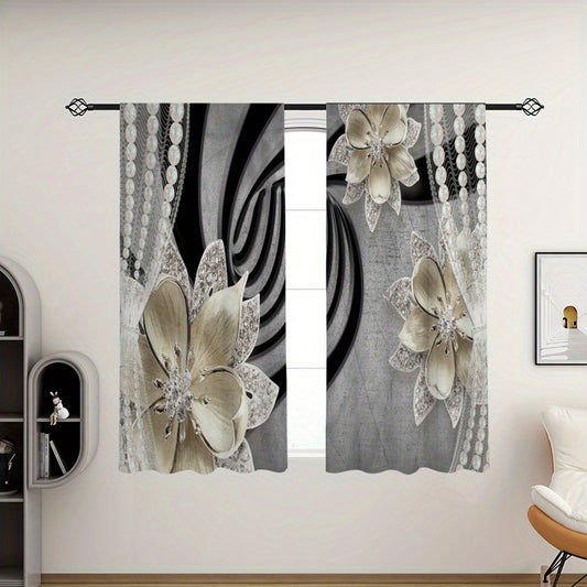 2pcs Flower Printed Curtains Sunscreen Privacy Protection