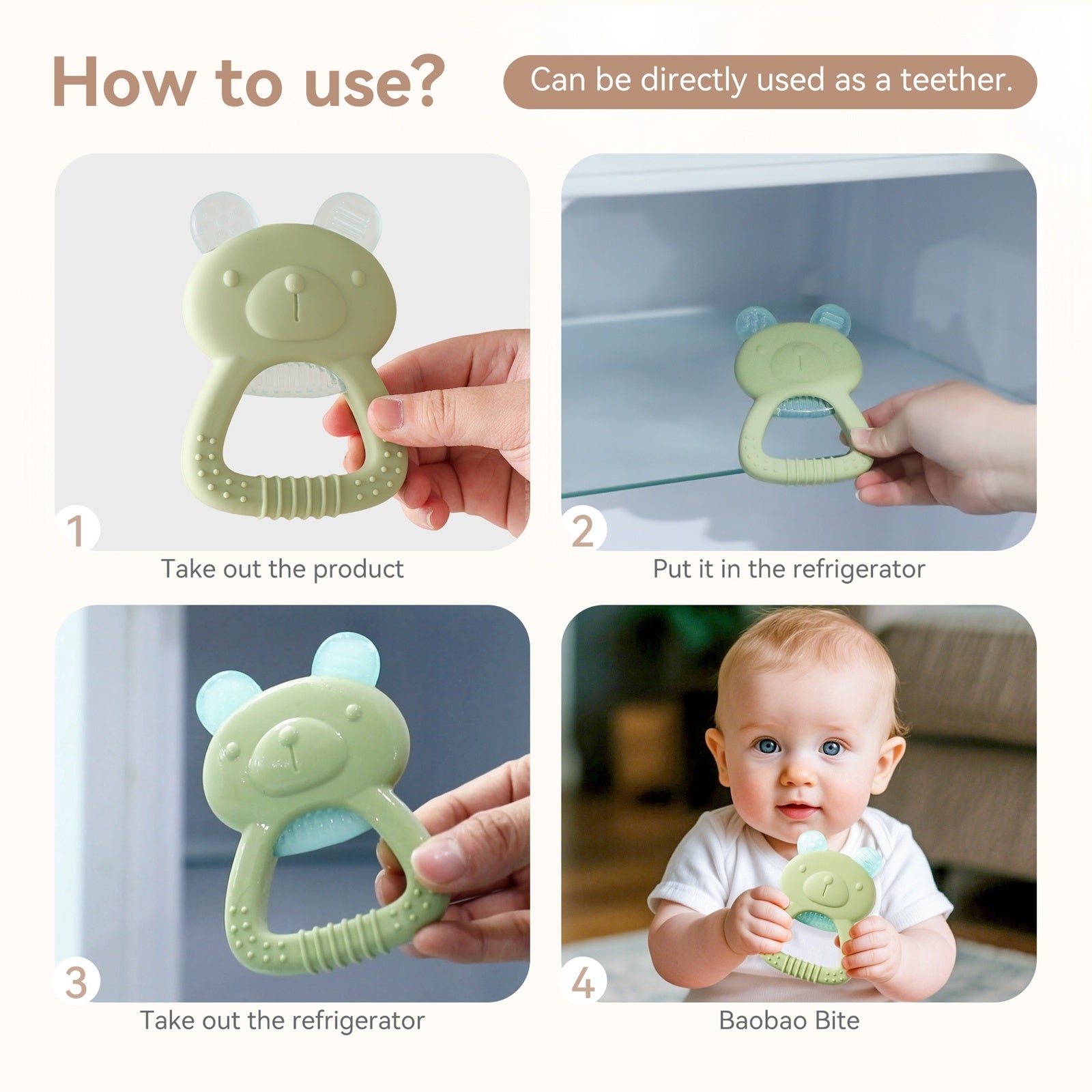 Bear Teether Children's Silicone Chew Toy Baby Soothing Toy