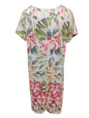 Plus Leaf & Floral Print V Neck Dress