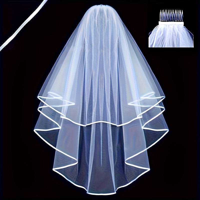 2 Tier Short Floral Lace Bridal Veil for Brides
