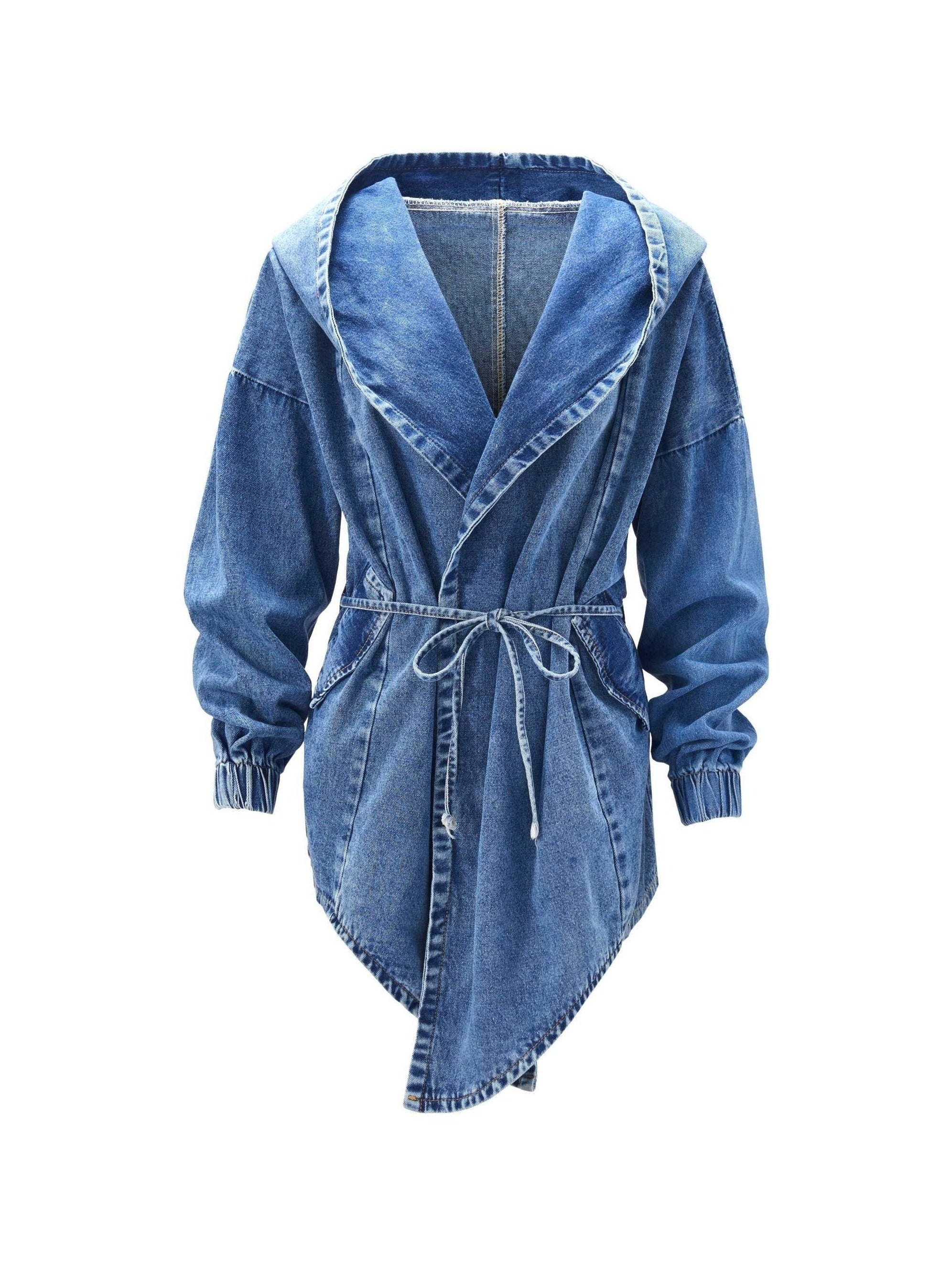 Denim Hooded Jacket with Elastic Band Cuff