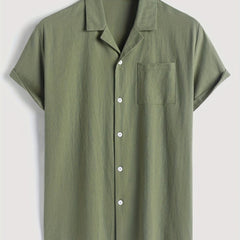 Men's Casual Short Sleeve Cotton Shirt Chest Pocket Summer Vacation Resort Tops