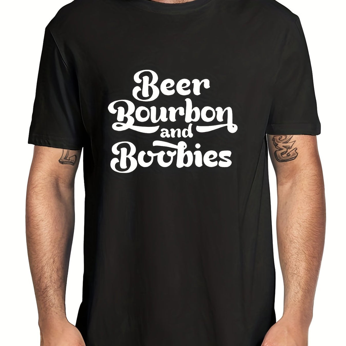 Men's Beer & Bourbon Print T shirt Casual Slightly Stretch Breathable Tee