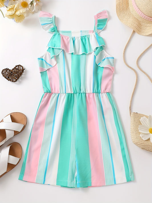 Toddler Girls Striped Graphic Rompers Jumpsuits