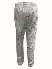 Women's Plus Map Print Elastic Waist Loose Sporty Pants
