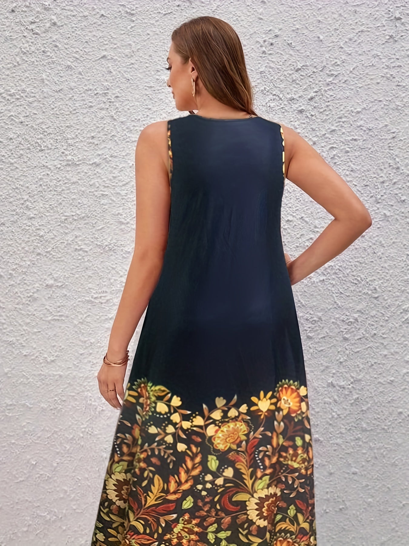  Colorblock Floral Print Tank Maxi Dress