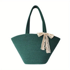 Minimalist Straw Satchel Bag Solid Handbag Travel Storage Bag