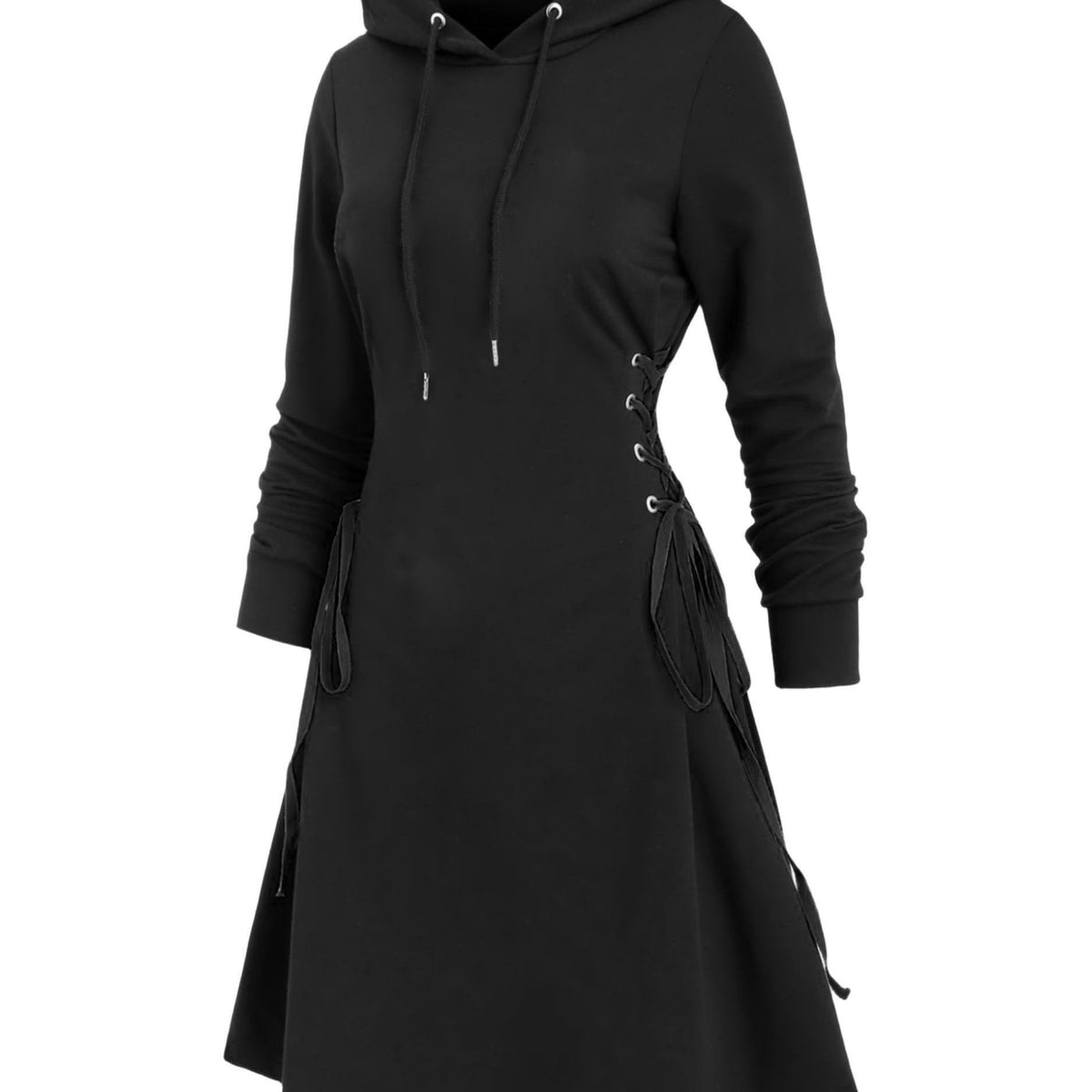  Gothic Hooded Sweatshirt Dress Lace Up