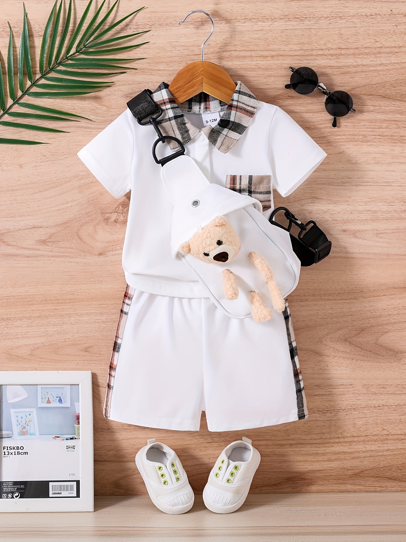 Toddler Boys Casual Outfit Set with T-shirt, Shorts, and Bear Bag