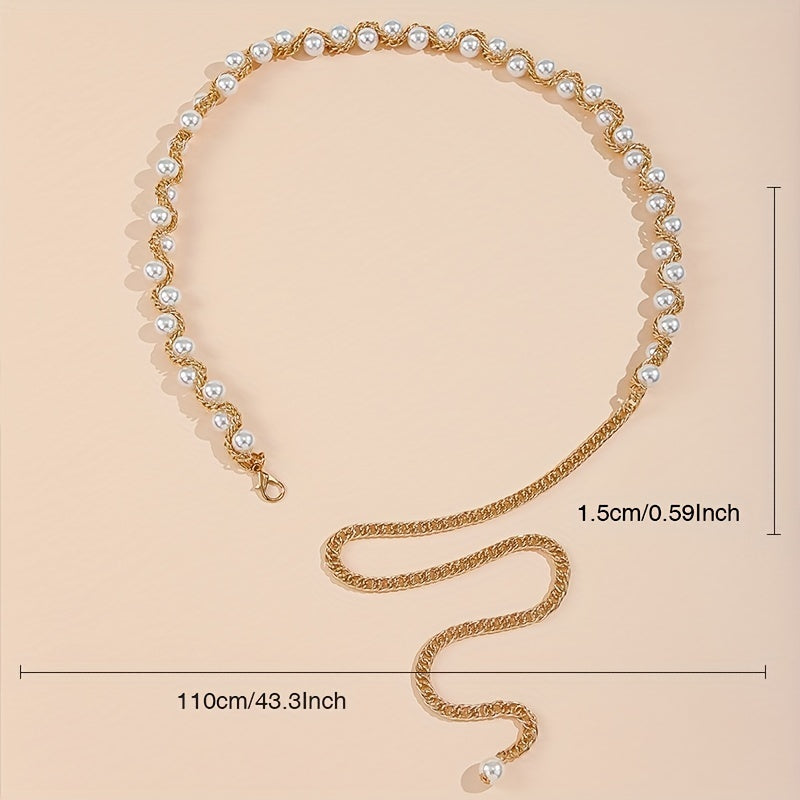 Faux Pearl Waist Chain Tassel Girdle for Women