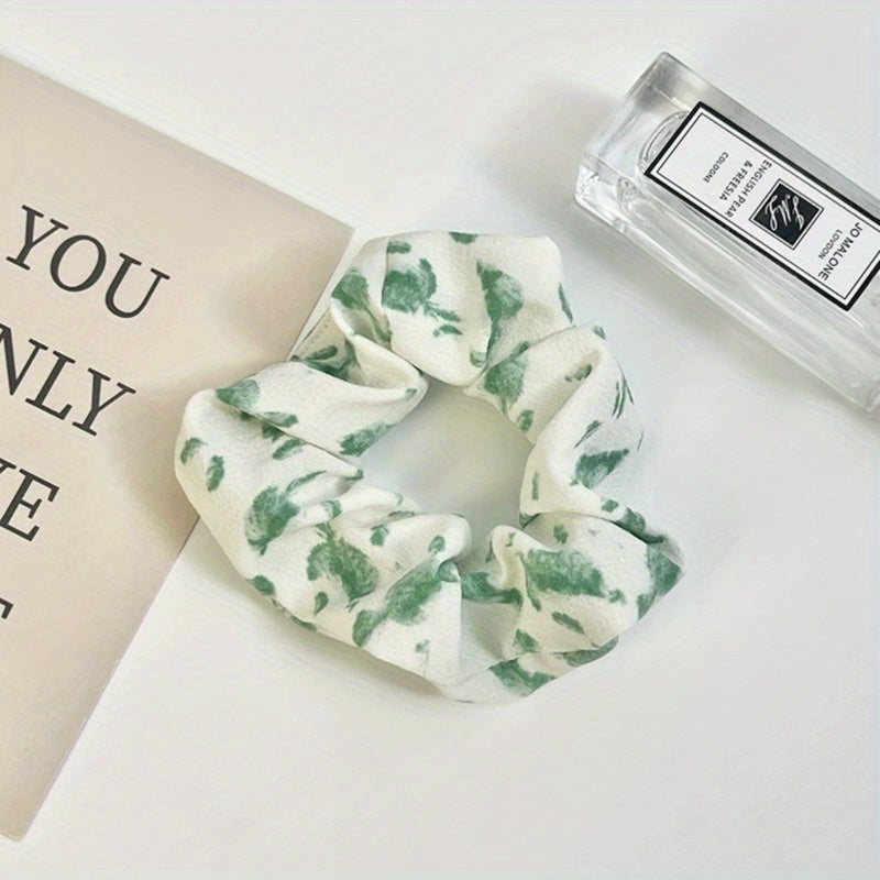 Watercolor Leaf Print Scrunchies Hair Rope Ponytail Holder
