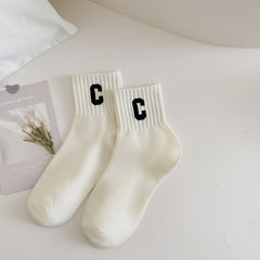 6 Pairs Striped Letter Print Socks Women's Stockings