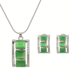 Opal Necklace & Earrings Set Rhinestone Gemstone Jewelry