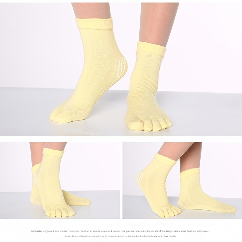 Rainbow Non-slip Yoga Socks Cozy 5 Toes Knitted Calf Crew Socks