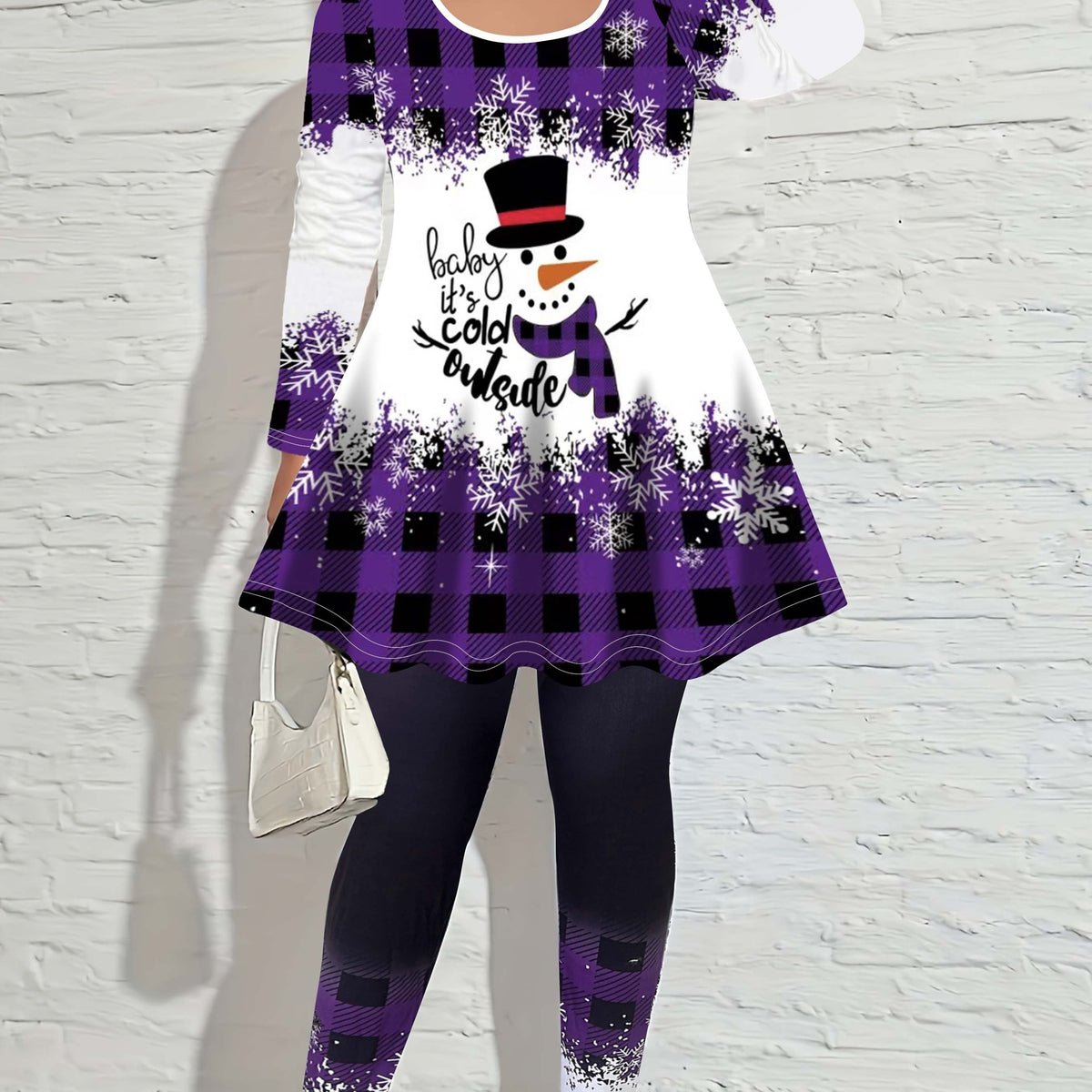  Christmas Snowman Print Tunic Top & Leggings Set