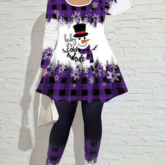  Christmas Snowman Print Tunic Top & Leggings Set