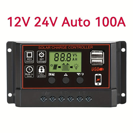 12V 24V Auto LCD Solar Regulator Dual USB 5V