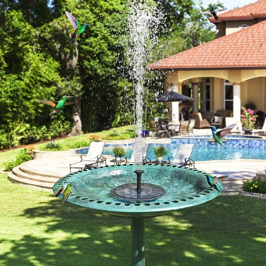 Solar Bird Bath Fountain with 6 Nozzles - Outdoor Solar Fountain Pump