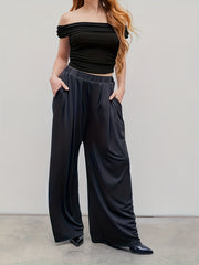  Wide Leg Trousers Elastic High Rise Stretch Pants