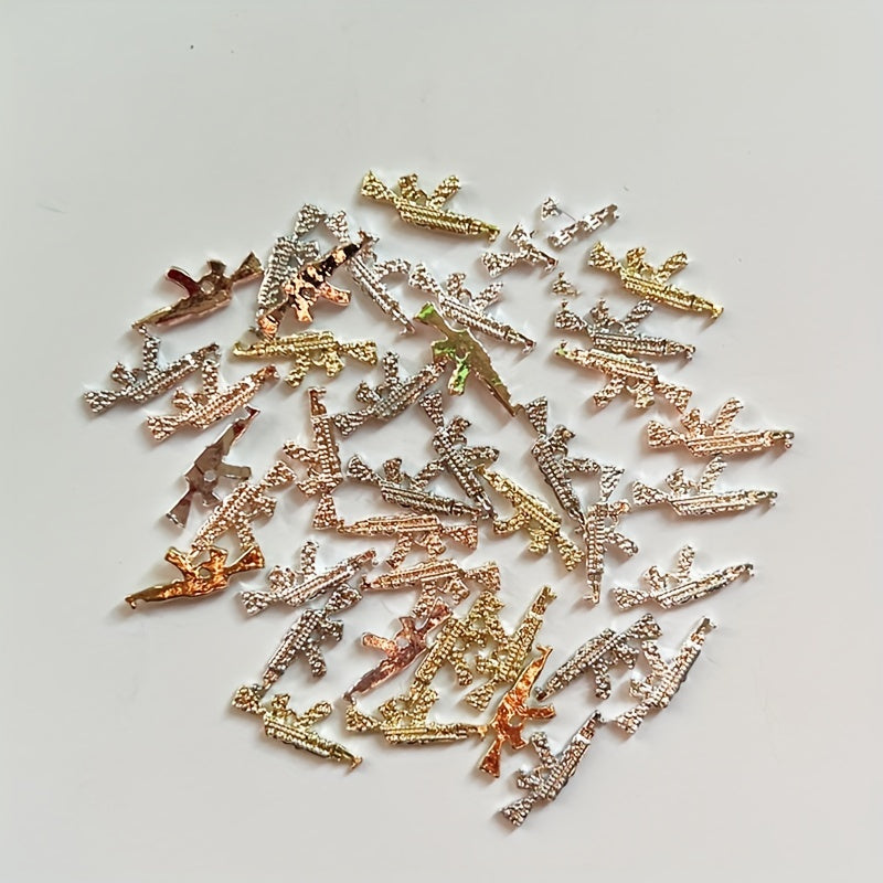 40pcs 3D Alloy Gun Shaped Rhinestone Nail Art Jewelry