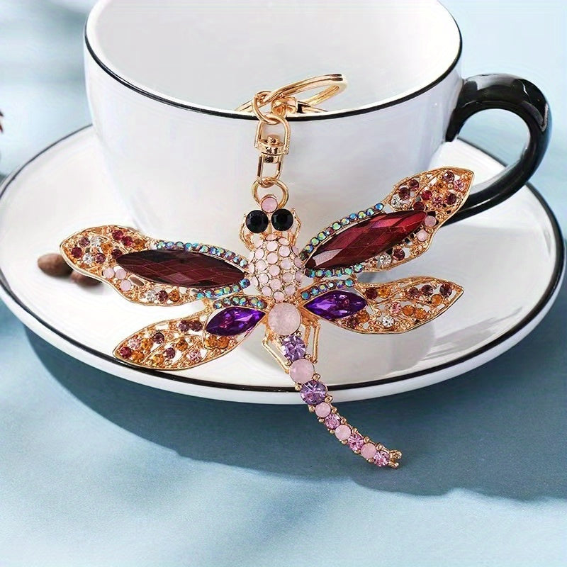 Dragonfly Keychain Rhinestone Animal Metal Key Ring Purse Bag Car Ornament