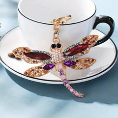Dragonfly Keychain Rhinestone Animal Metal Key Ring Purse Bag Car Ornament