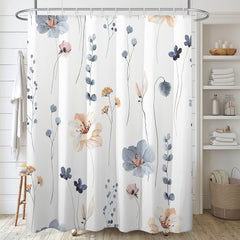 Watercolor Floral Shower Curtain Set with 12 Hooks