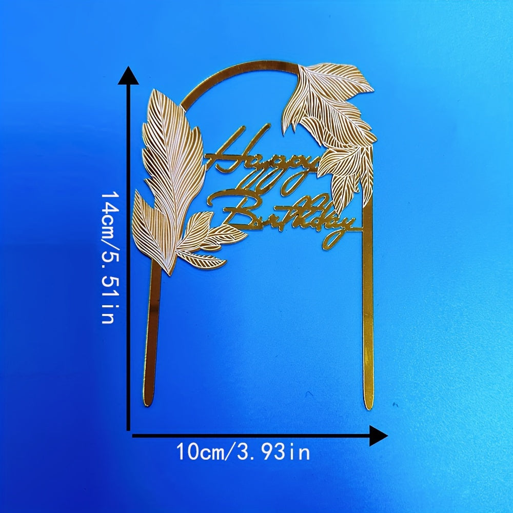 Golden Mirror Finish Laser Cut Leaf Cake Topper for Ages 14