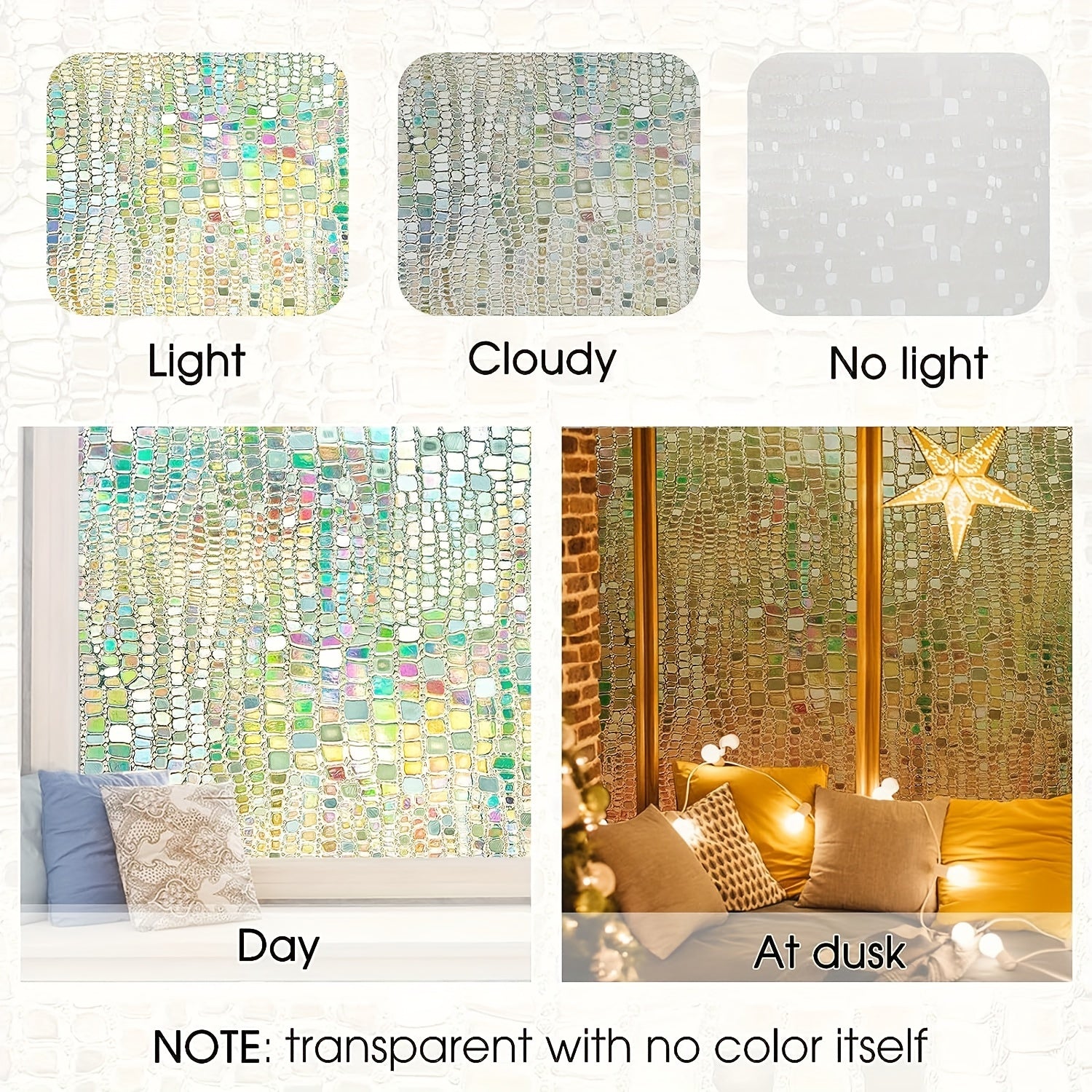 Rainbow Privacy Window Film 3D Stained Glass Block Decorative Home Tinting