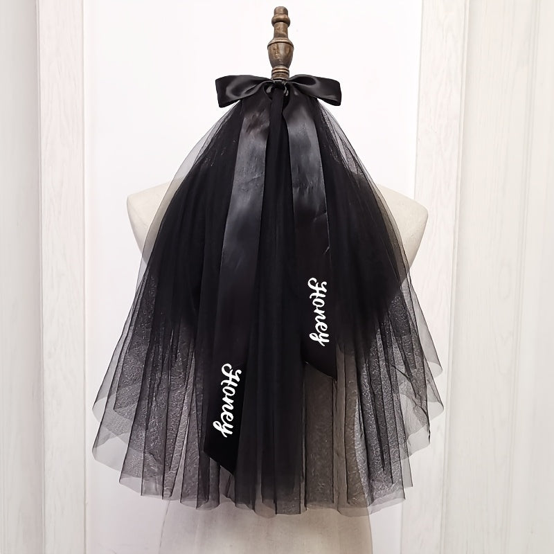 Customizable Layer Bridal Veil with Bowknot Personalized Text or Name Mesh