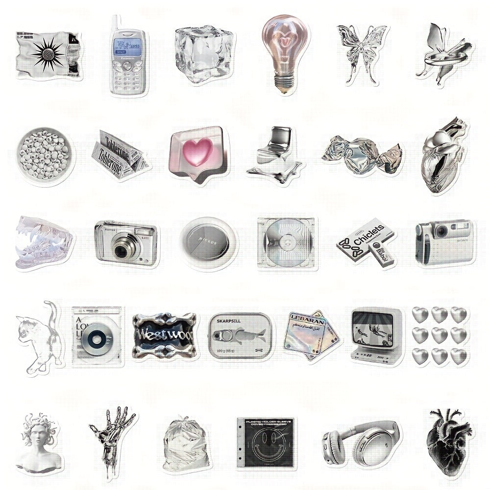 66pcs Silvery Item Stickers Laptop Mobile Phone Case Decals