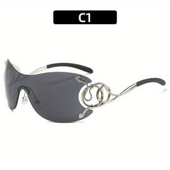 Y2K Snake Charm Sunglasses Wrap Around Rimless UV400 Sun Shades