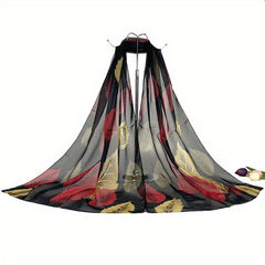 Leaf Pattern Chiffon Shawl Scarf Wrap Head Wrap For Travel Summer Beach
