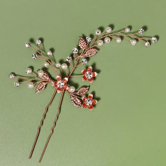 Bridal Hair Pins Flower Bride Headpieces Faux Pearls Hair Clips Crystal Wedding