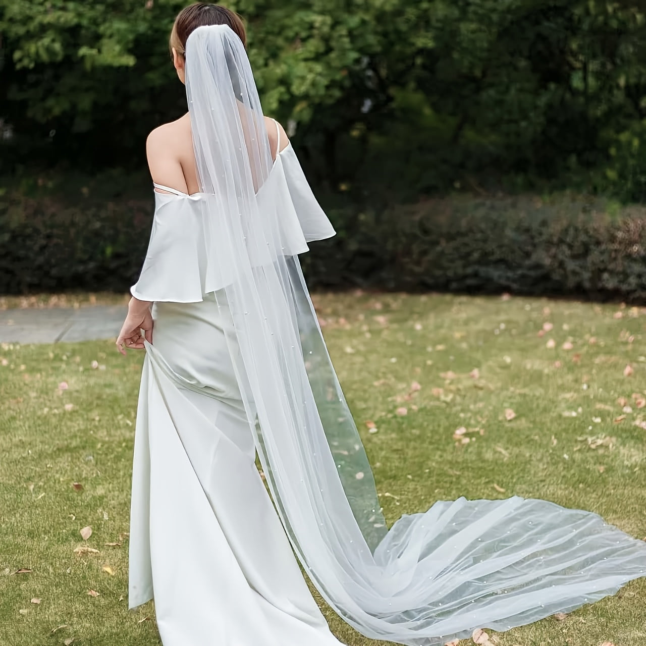 Embellished Bridal Veil Polyester Fabric for Weddings & Parties