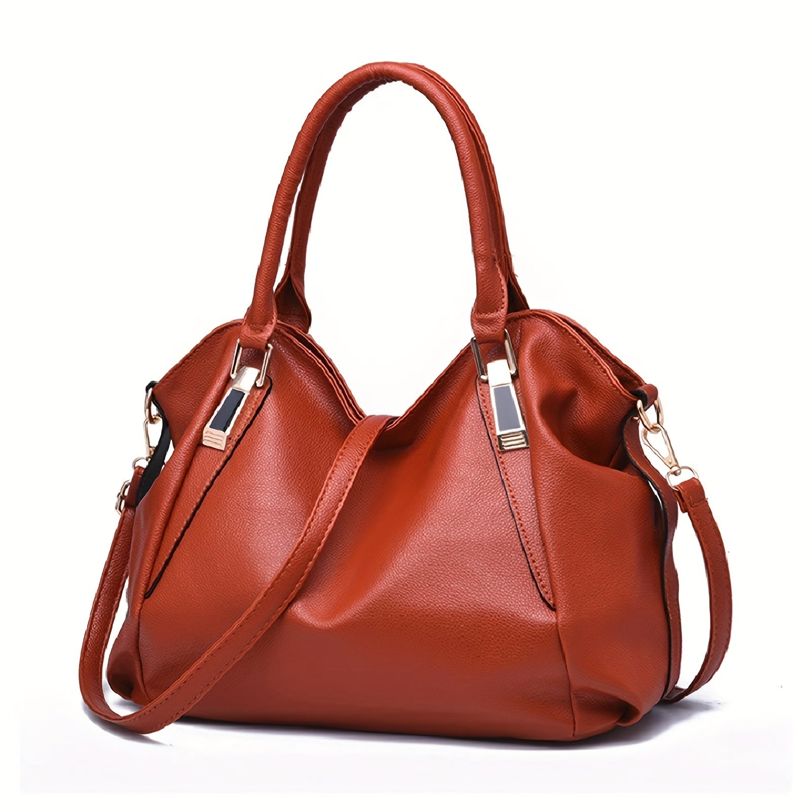 Large Capacity Textured Handbag PU Leather Solid Shoulder Bag Women's