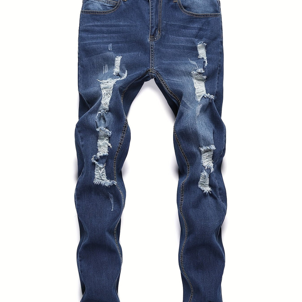 Men's Ripped Distressed Skinny Jeans Stretchy Washed Denim Pants