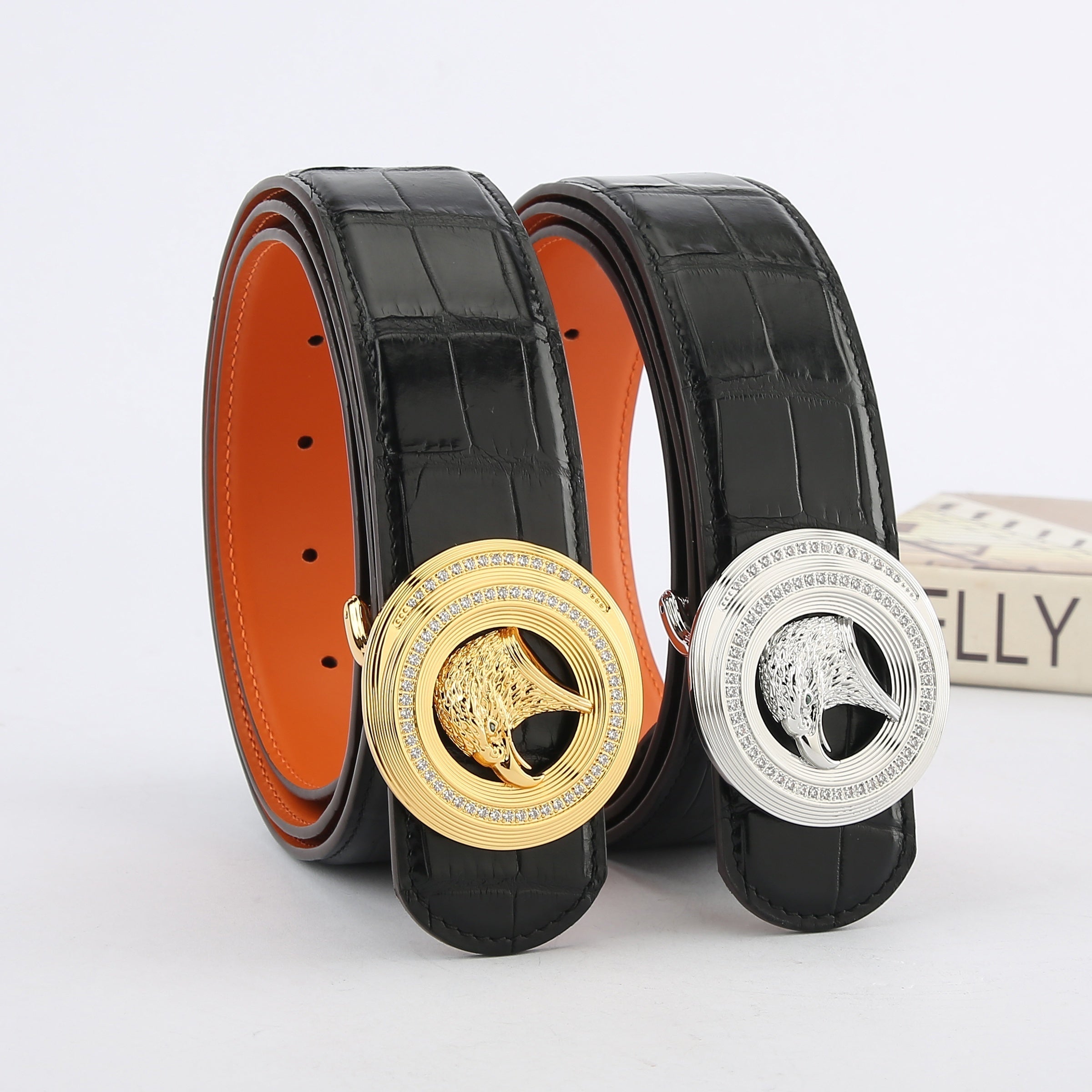 Men's Leather Belt Eagle Head Buckle Crocodile Pattern Cowhide High Business