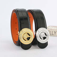 Men's Leather Belt Eagle Head Buckle Crocodile Pattern Cowhide High Business