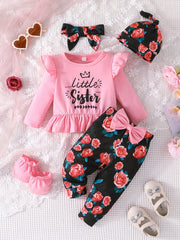 Baby Girls Letters Long Sleeve Top and Floral Pants Set