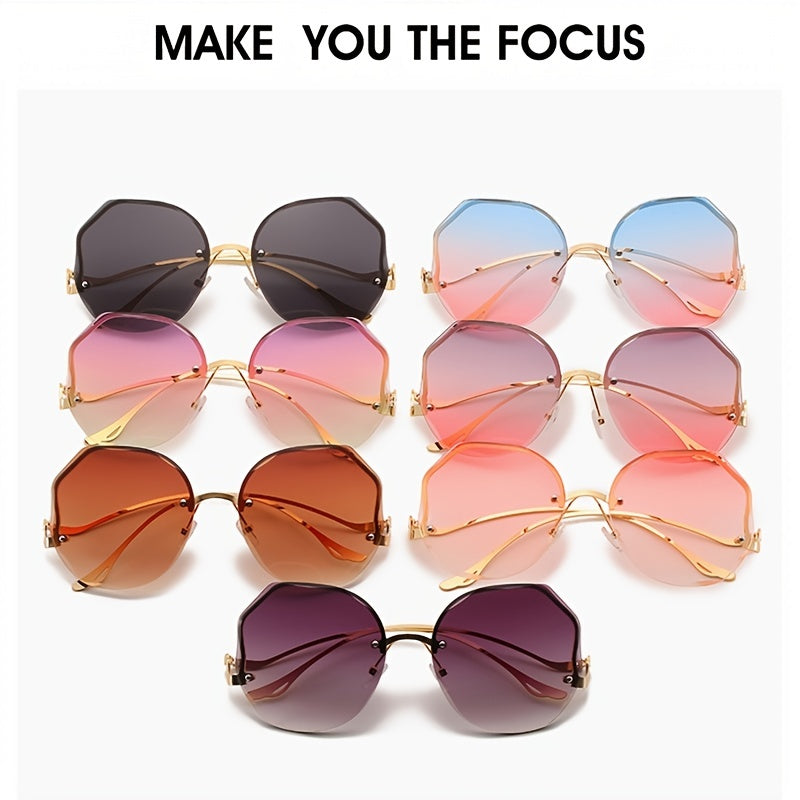 Irregular Rimless Sunglasses Gradient Metal Sunshade Driving Eyewear