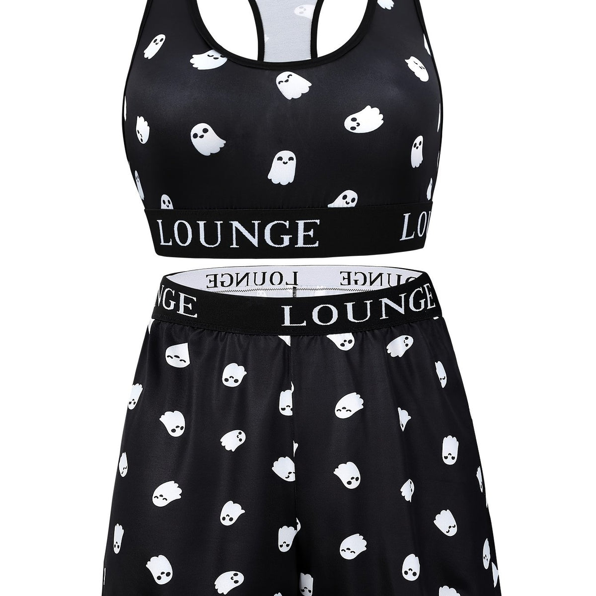 Women's Plus Ghost Print Bra & Shorts Two Piece Set