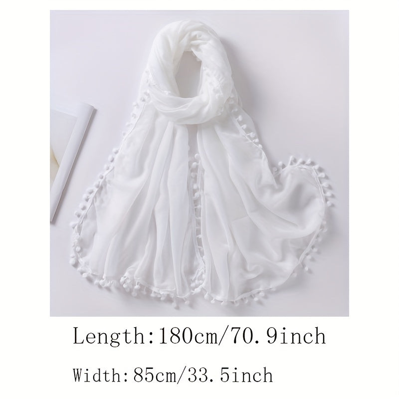 Pompom Tassel Scarf Solid Shawl Hijab Classic Turban Head Wrap