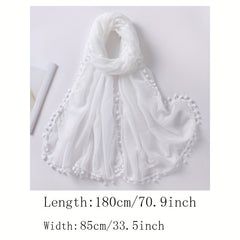 Pompom Tassel Scarf Solid Shawl Hijab Classic Turban Head Wrap