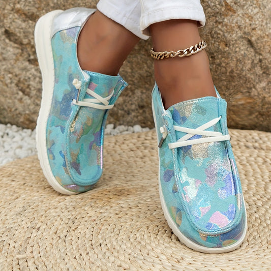 Women's Sequins Slip On Sneakers Low Round Toe Lightweight Flat Shoes